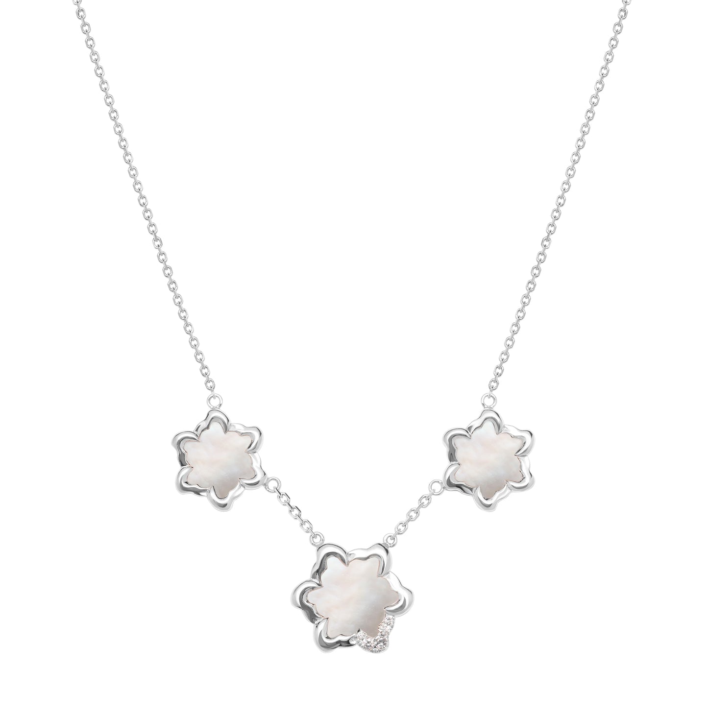 Gardenia 梔子花母貝鑽石項鍊 · 三朵梔子花